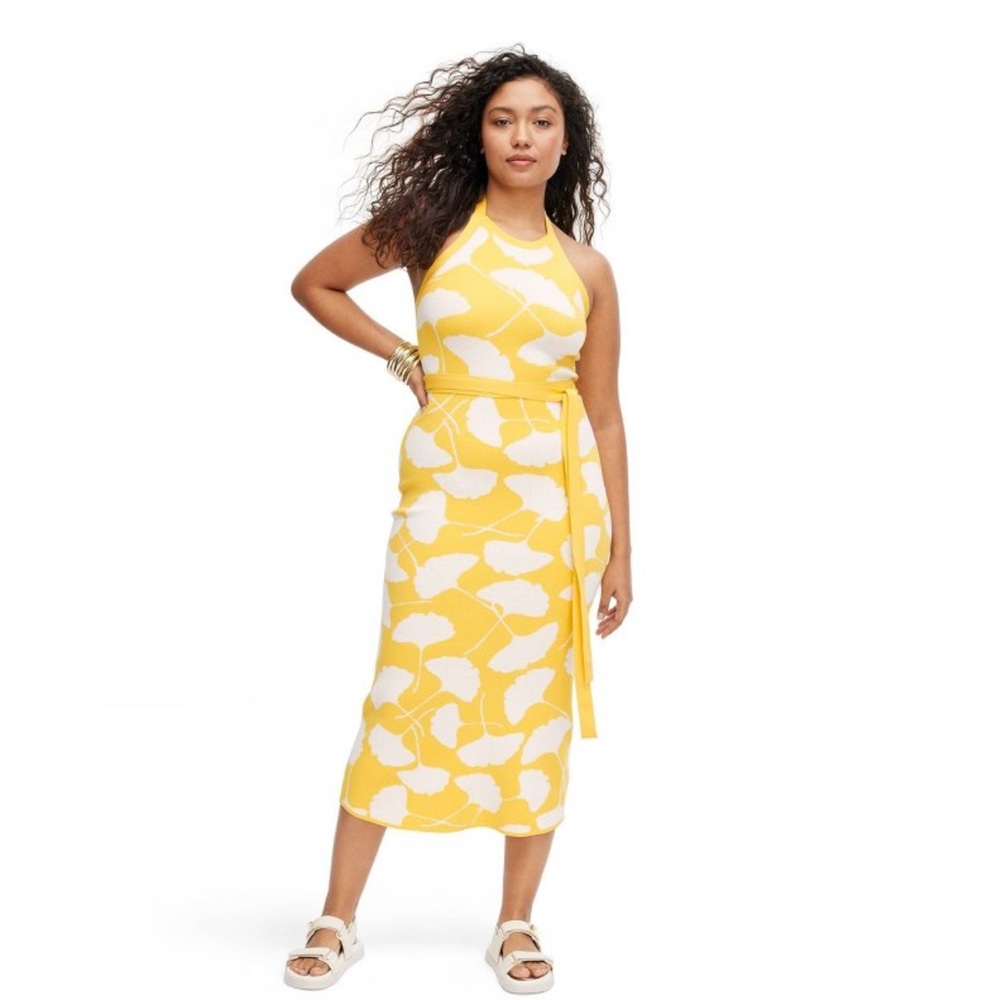 Diane von furstenberg for target halter tie neck sweaterknit ginko yellow dress